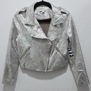 NWT HYFVE Shimmering Silver Moto Jacket